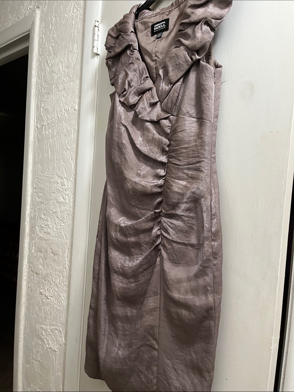 Metallic Taupe Ruffle-Front Midi Dress by Ruffian